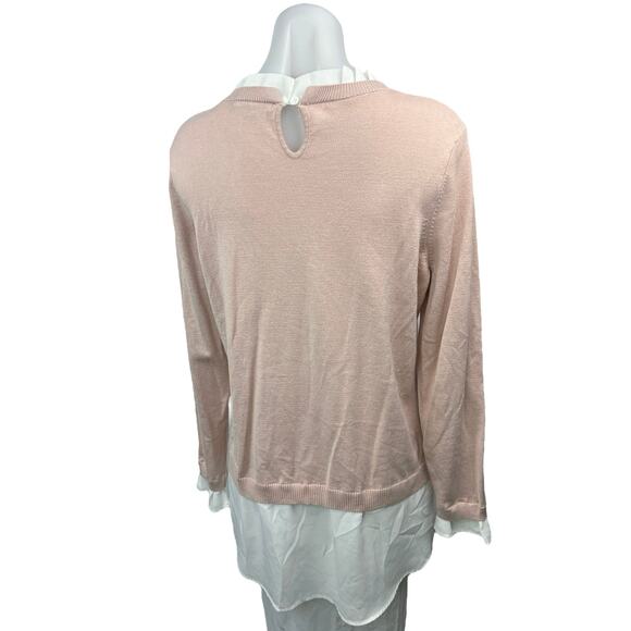 Adrianna Papell Pink Knit Ruffle Crew Neck Long Sleeve Pullover Sweater Top Sz L - Picture 3 of 6
